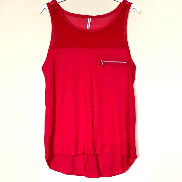 Red Tank Top with Zippered Pocket and Mesh Accents - Picture 1 of 3